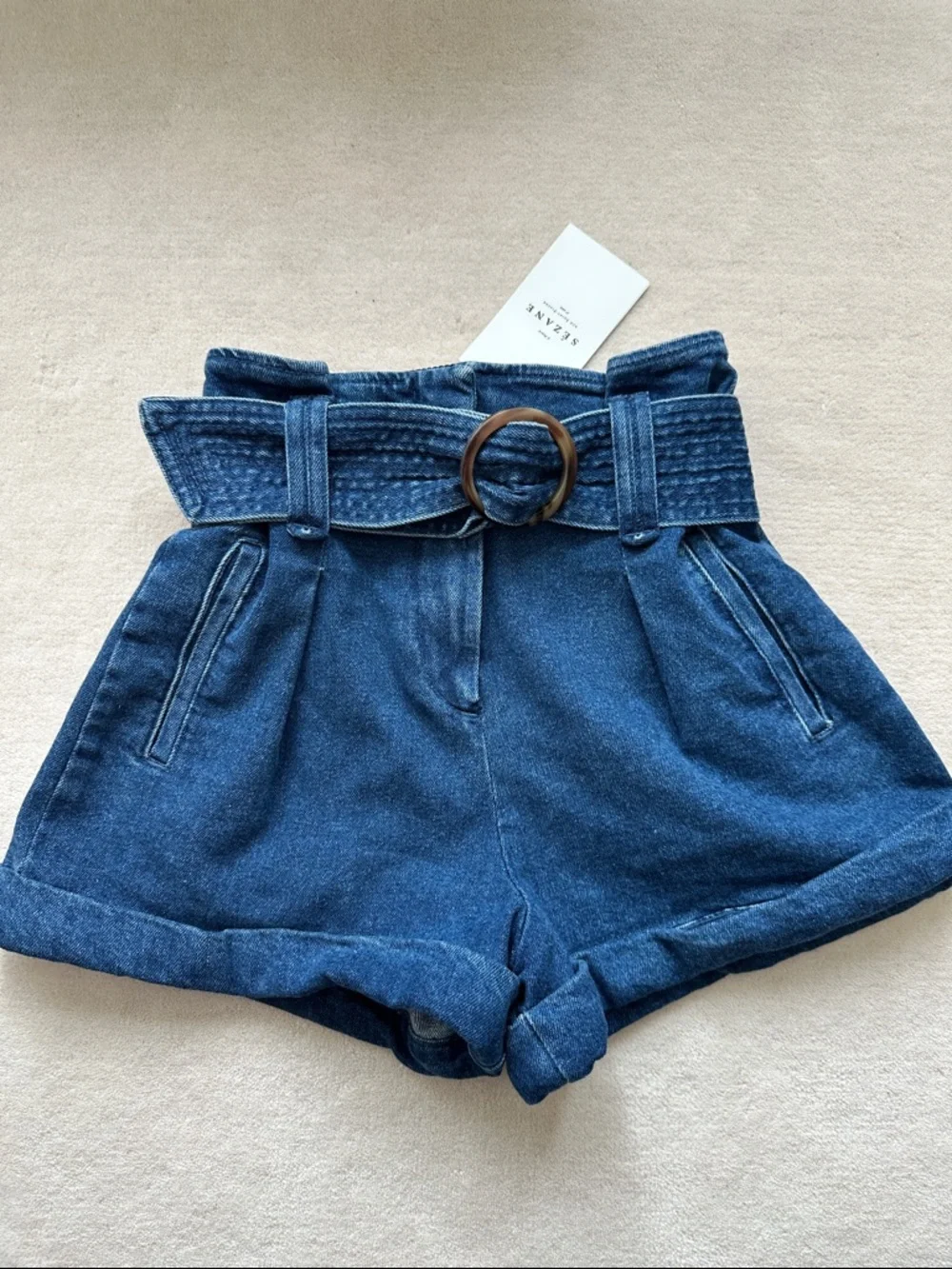 NWT Sezane Blue Denim Shorts Size 34 - Picture 2 of 5